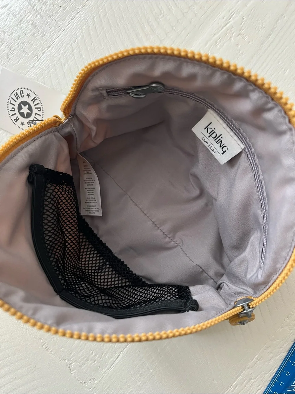 Kipling Mustard Yellow Pouch with Monkey Charm 9X6 Great size.